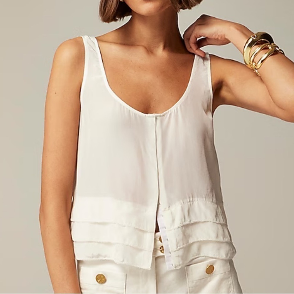 J. Crew Cream Layered Hem Silk Tank